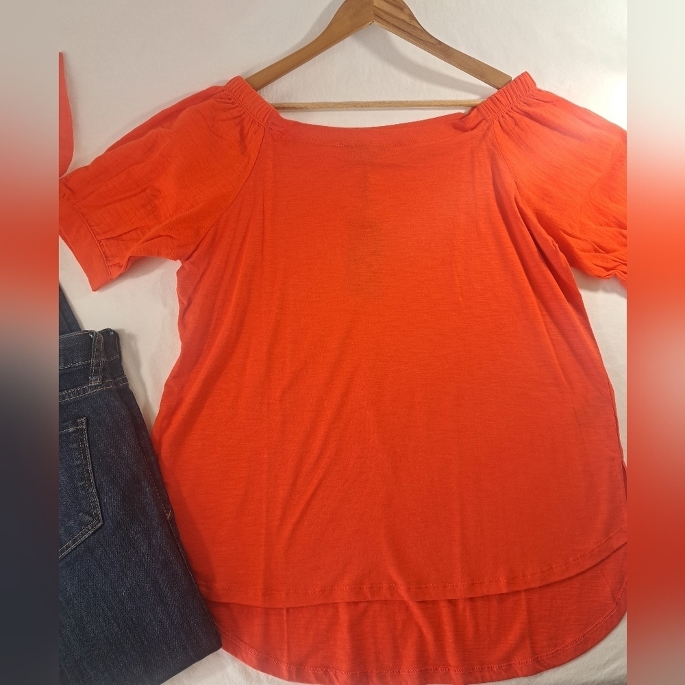 DG2 Off The Shoulder puffy balloon sleeves ORANGE Large hi low top NEW